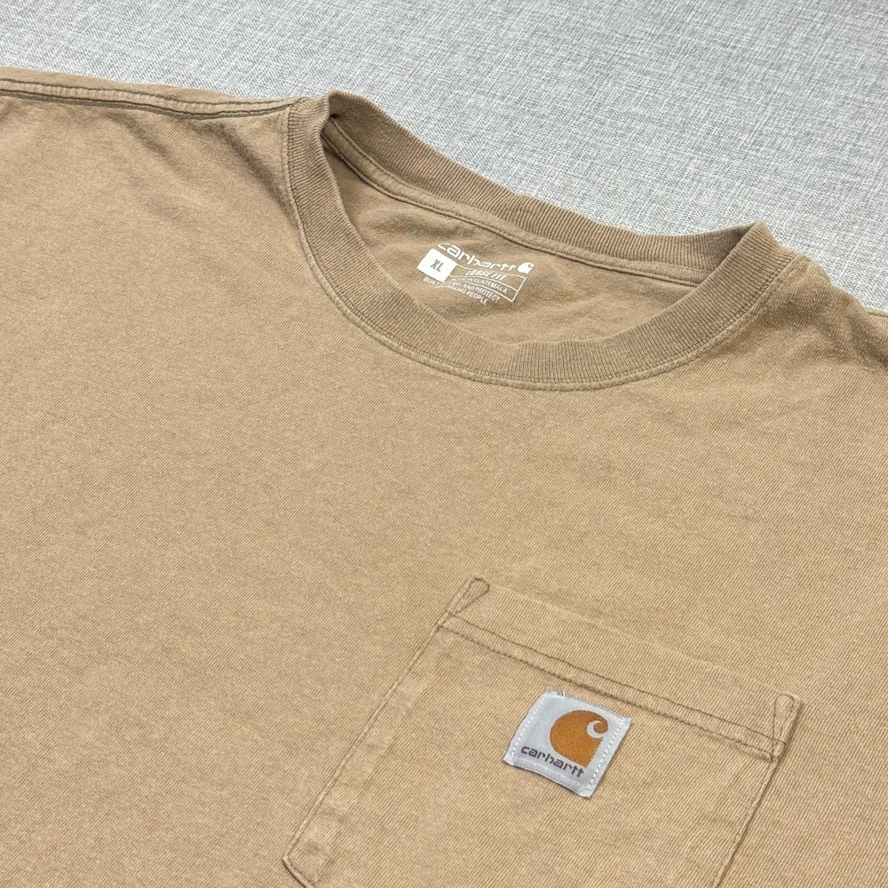 Carhartt Shirt Mens XL Brown Pocket Logo Loose Fit Crew Neck Cotton Jersey